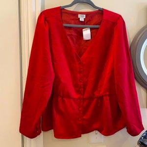 J. Crew Peplum Blouse Red